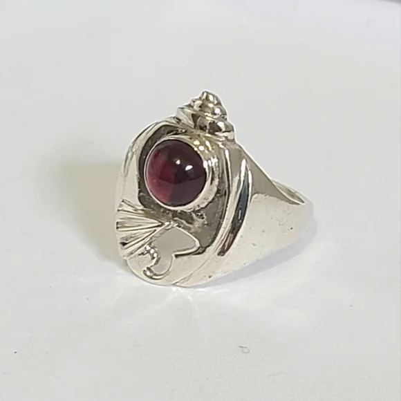 Vintage Boho Unique Weird Chunky Red Purple Cabochon Stone Sterling Silver Ring - Picture 11 of 15
